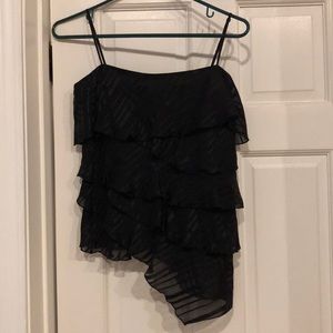 BCBG tiered asymmetrical silk top